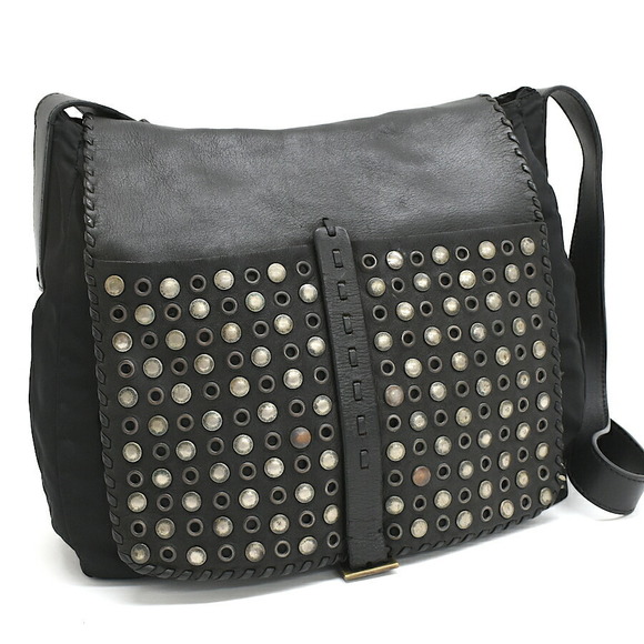 Prada Crossbody Flap Nylon Black Triangle Studded - Picture 1 of 8
